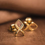 "Mosaic Earrings" earrings in walnut and gold with a sleek, modern design.