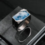 "Binomial Ring" ring featuring a geometric design with blue sodalite and silver elements on a modern band.