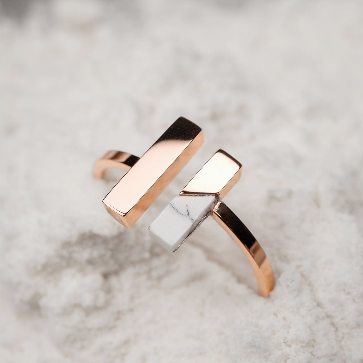 "Campania Ring" - a modern, stylish marble and rose gold ring with geometric design.