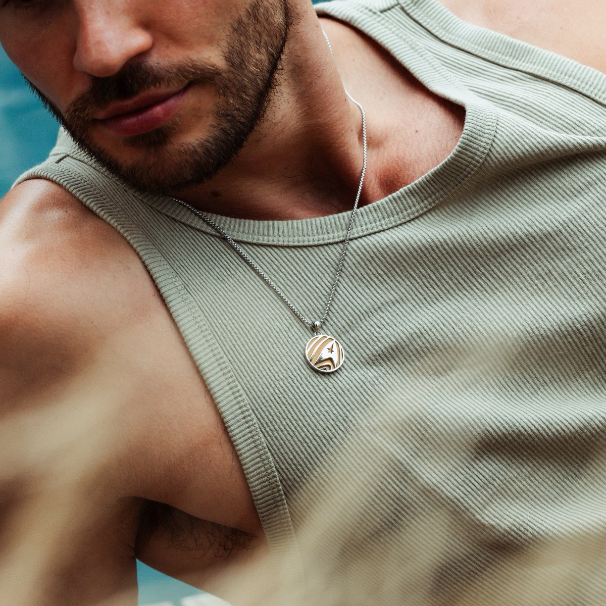 "Command Necklace" necklace, crafted in jade and silver, offers a sleek and modern design, suited for contemporary style.