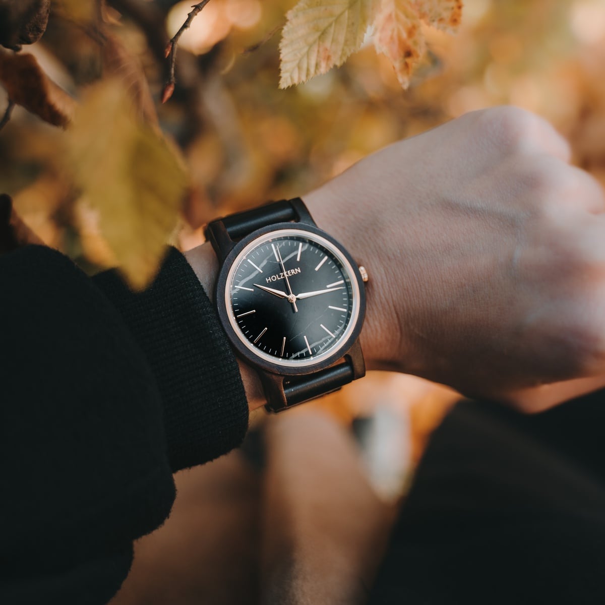 Summer Night watch featuring a maple and marble design with a sleek, modern style.