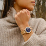 "Water" watch featuring a maple body and lapis lazuli dial with a stylish, natural look.