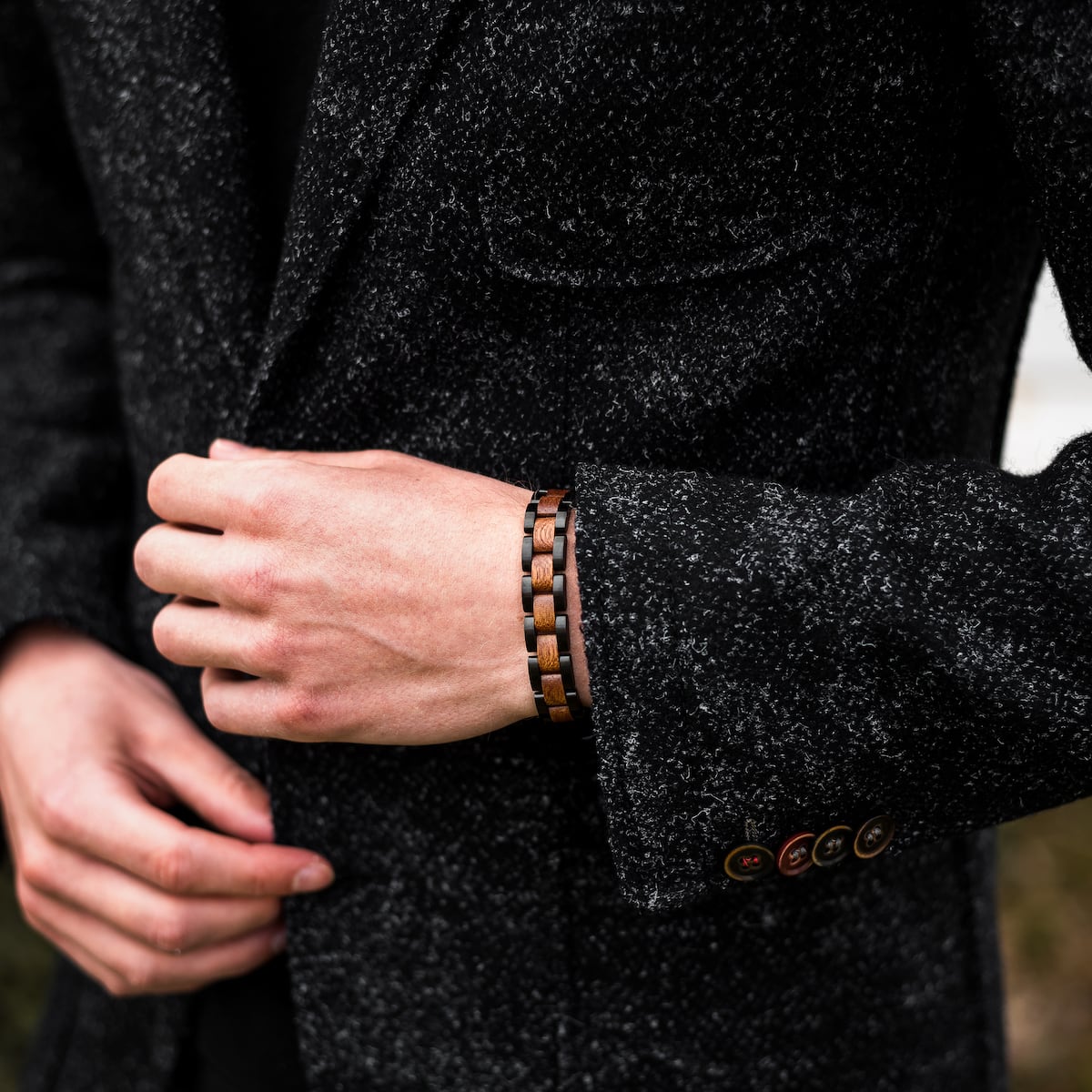 "Triad" men's bracelet in a sleek mahogany and black style.