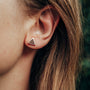 "Scale Earrings" - Triangle earrings in walnut wood and rose gold for a modern touch.