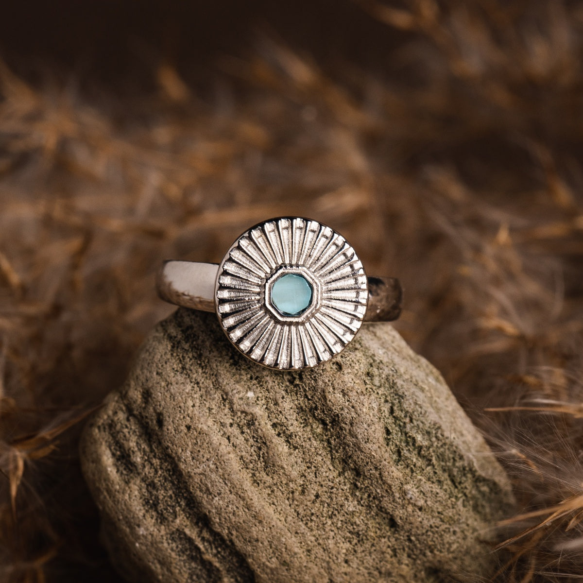Stencil Ring (Aquamarin/Silber)