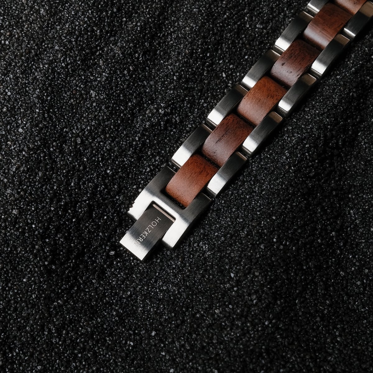 "Triad" watch band, featuring a Walnut and Silver design, showcasing elegant contrast and modern style.