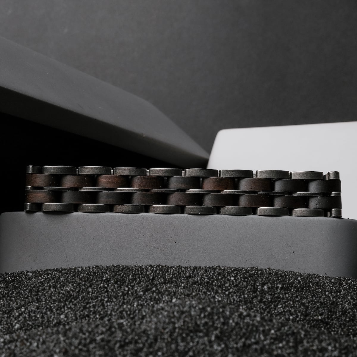 "Kanon" bracelet featuring maple and antique silver with a sleek, modern design.