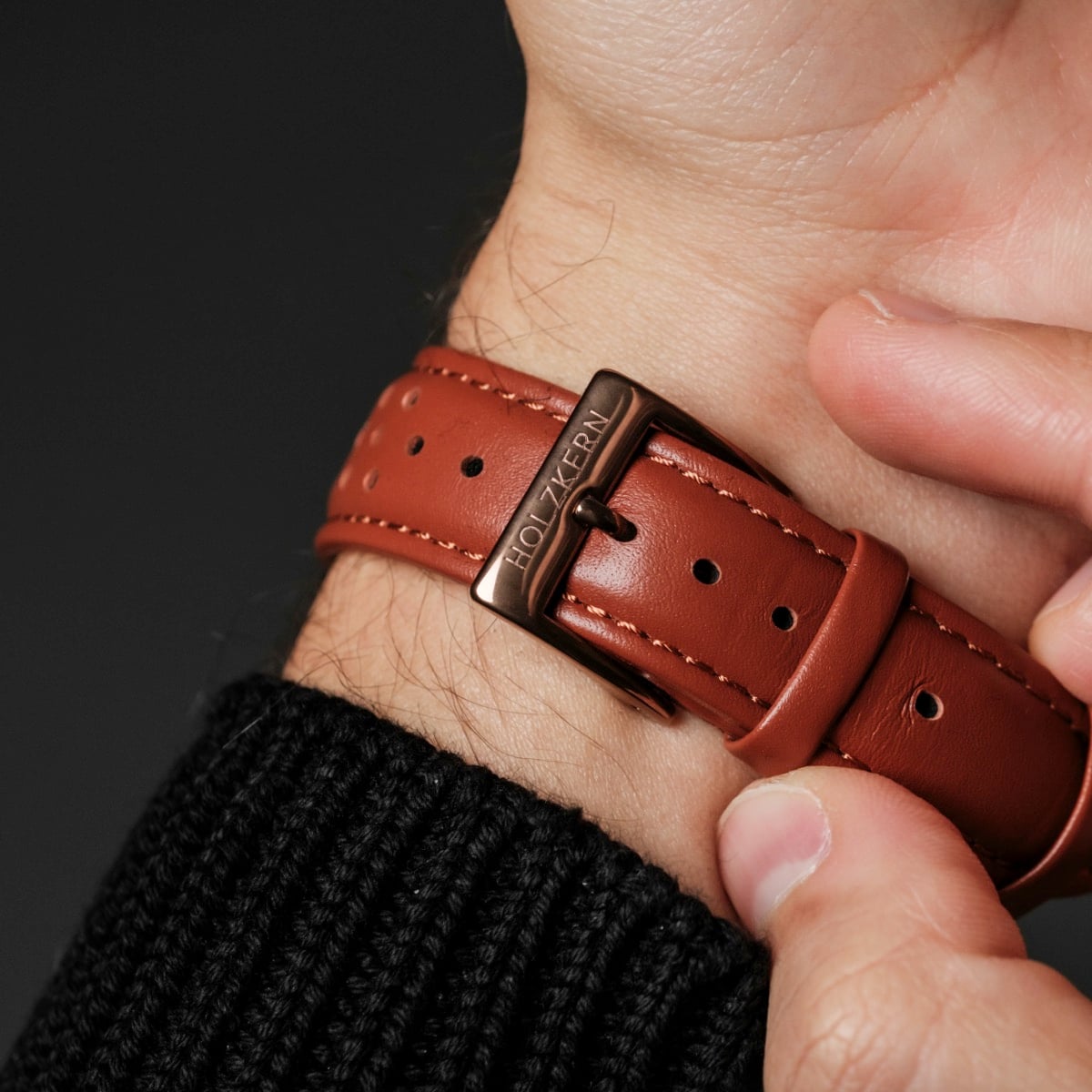 "NCC-1701-D" watch strap in Jasper/Red leather style.