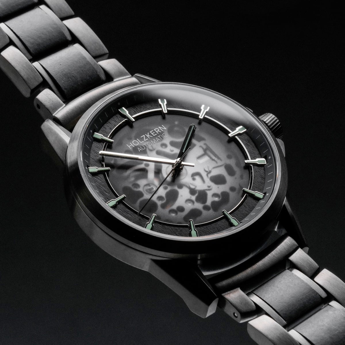 "Flowfinder" watch featuring a sleek maple and dark gray design with a modern, sophisticated visual style.