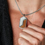 "Zigzag Necklace" necklace, geometric style with Koa wood and Damascus steel accents.