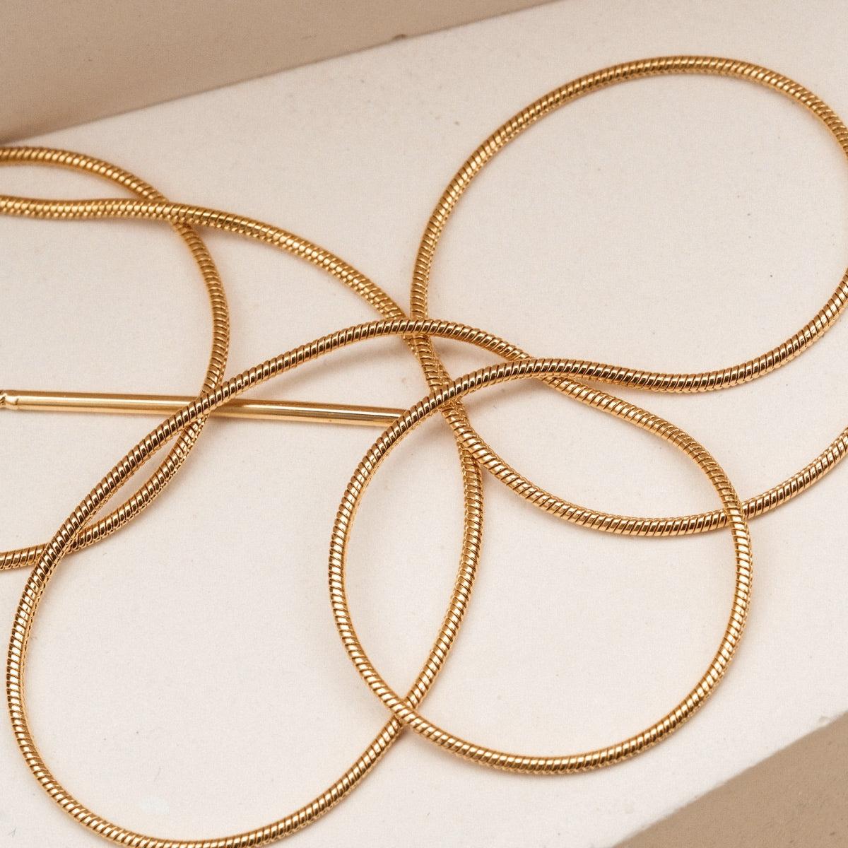 "Charms Necklace", an elegant gold necklace showcasing a minimalist charm design with sleek circular elements.