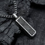 "Interplay Necklace", a sleek necklace featuring gray marble and silver, with a modern design.