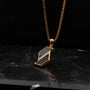 "Baritone Necklaces", a marble and gold necklace, featuring a sleek and modern geometric design.