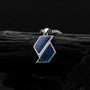 "Baritone Necklaces" necklace featuring silver and sodalite with a modern geometric design.