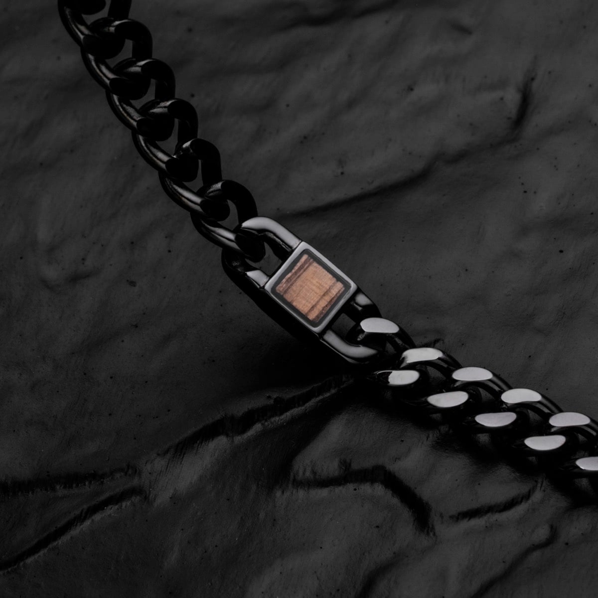 "Bodyguards Strap", a stylish strap featuring walnut accents and a dark gray finish.