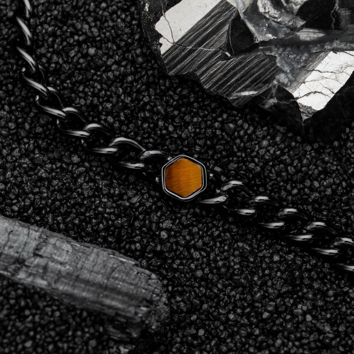 "Bodyguards Necklaces", a stylish necklace featuring Tiger's Eye and dark gray elements.