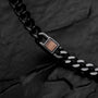 "Bodyguards Necklaces" features a sleek necklace design with walnut and dark gray elements.