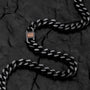 "Bodyguards Necklaces" necklace featuring a sleek dark gray chain with walnut accents.