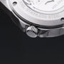 "Whisperwood" watch detail, featuring stainless steel and intricate craftsmanship with Koa and Leaf elements.