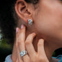 Silverstream earrings, elegantly crafted with diopside and silver, featuring a textured, modern aesthetic.