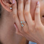 "Silverstream Ring" ring featuring topaz and gold details with an elegant, sparkling design.