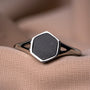 "Facade Ring": Elegant hexagonal ring with marble inlay and silver band.