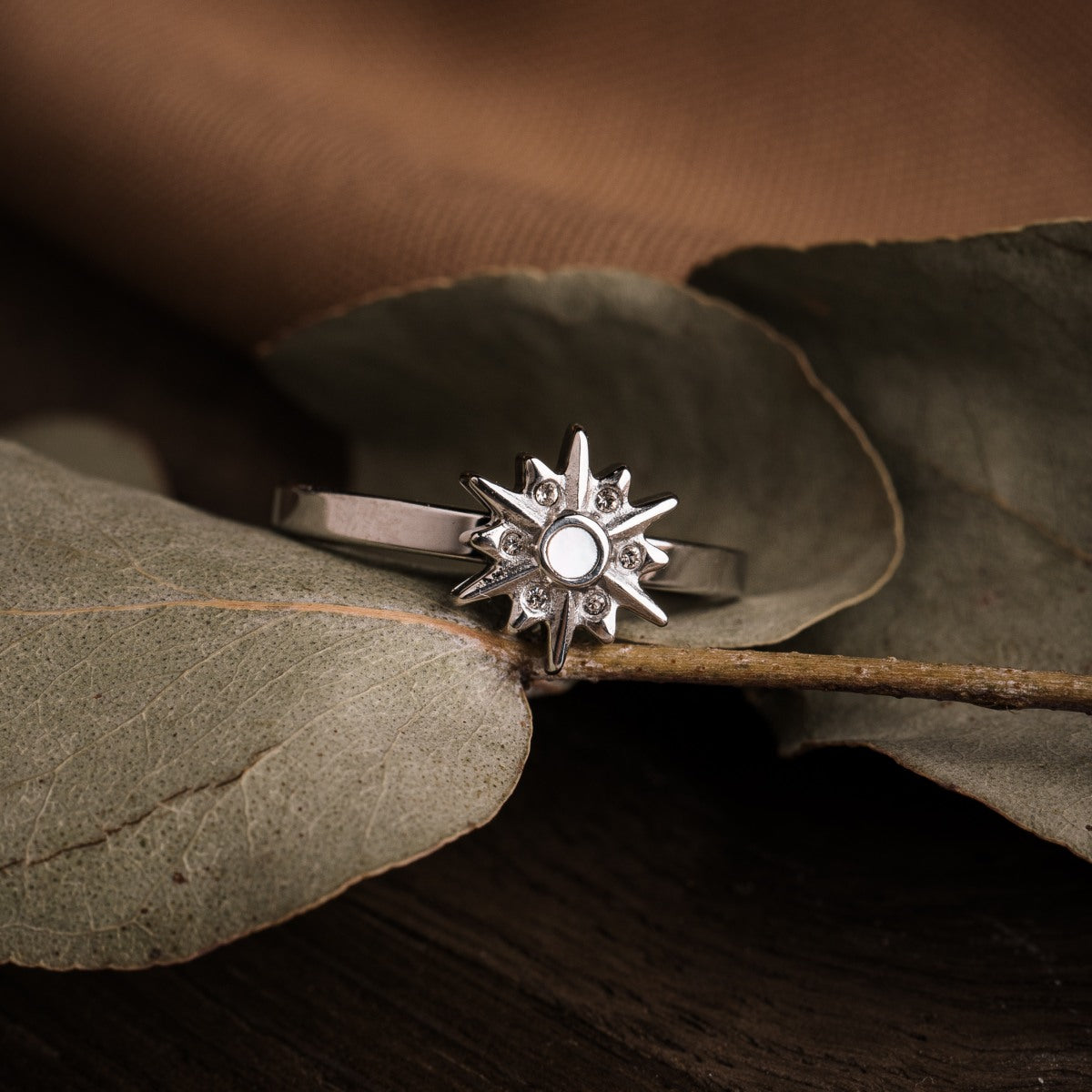 Asterisk Ring (Weißes Perlmutt/Silber)