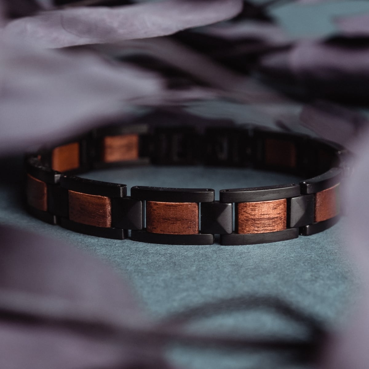 "Rhapsody" bracelet, featuring a stylish walnut and black design.
