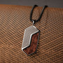 "Zigzag Necklace", a stylish necklace with a zigzag design in walnut and dark grey tones.