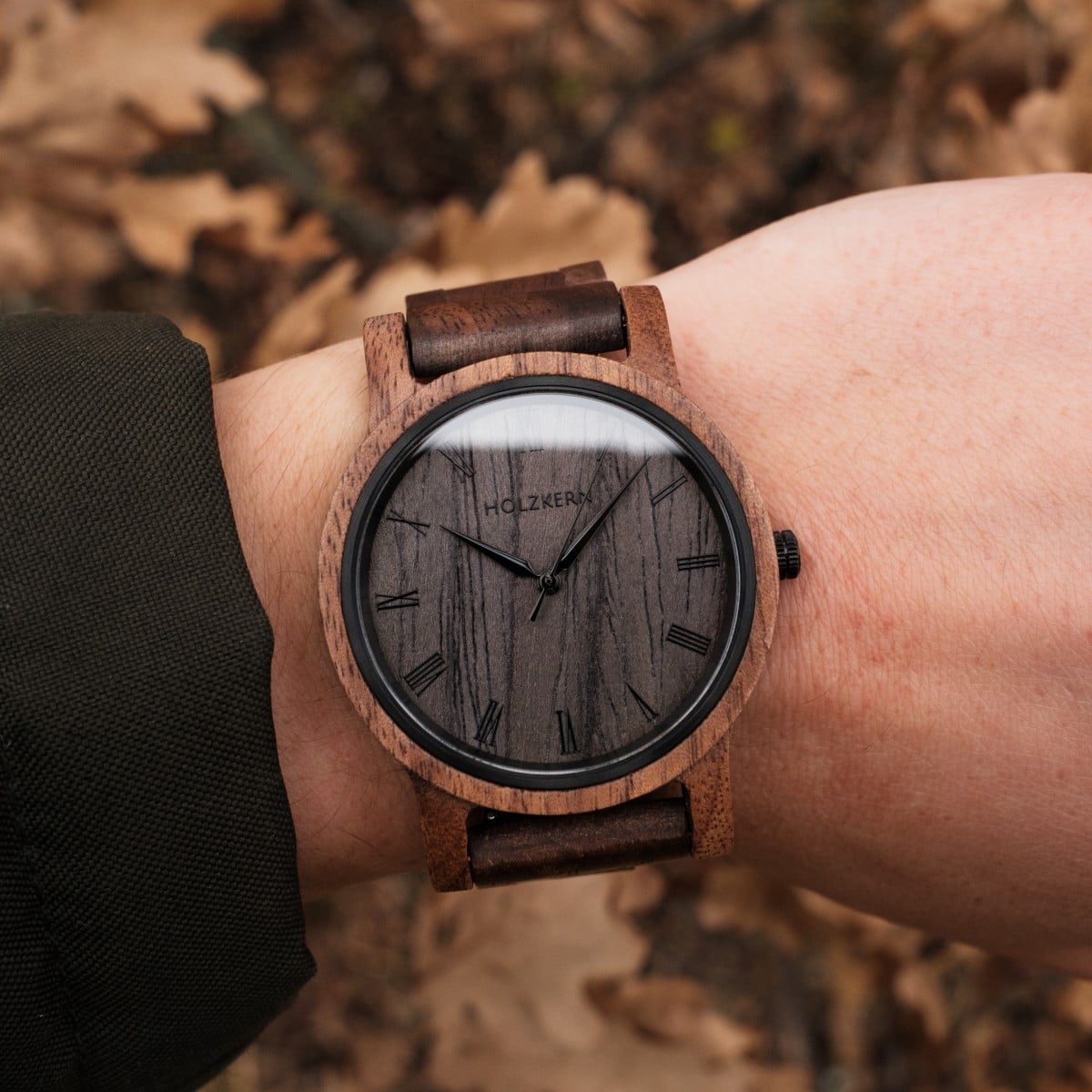 "Spring Evening" wristwatch featuring a sophisticated walnut and leadwood design.