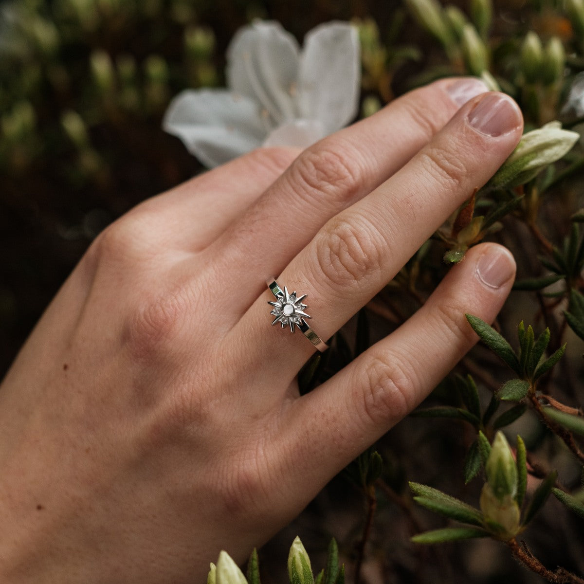 Asterisk Ring (Weißes Perlmutt/Silber)