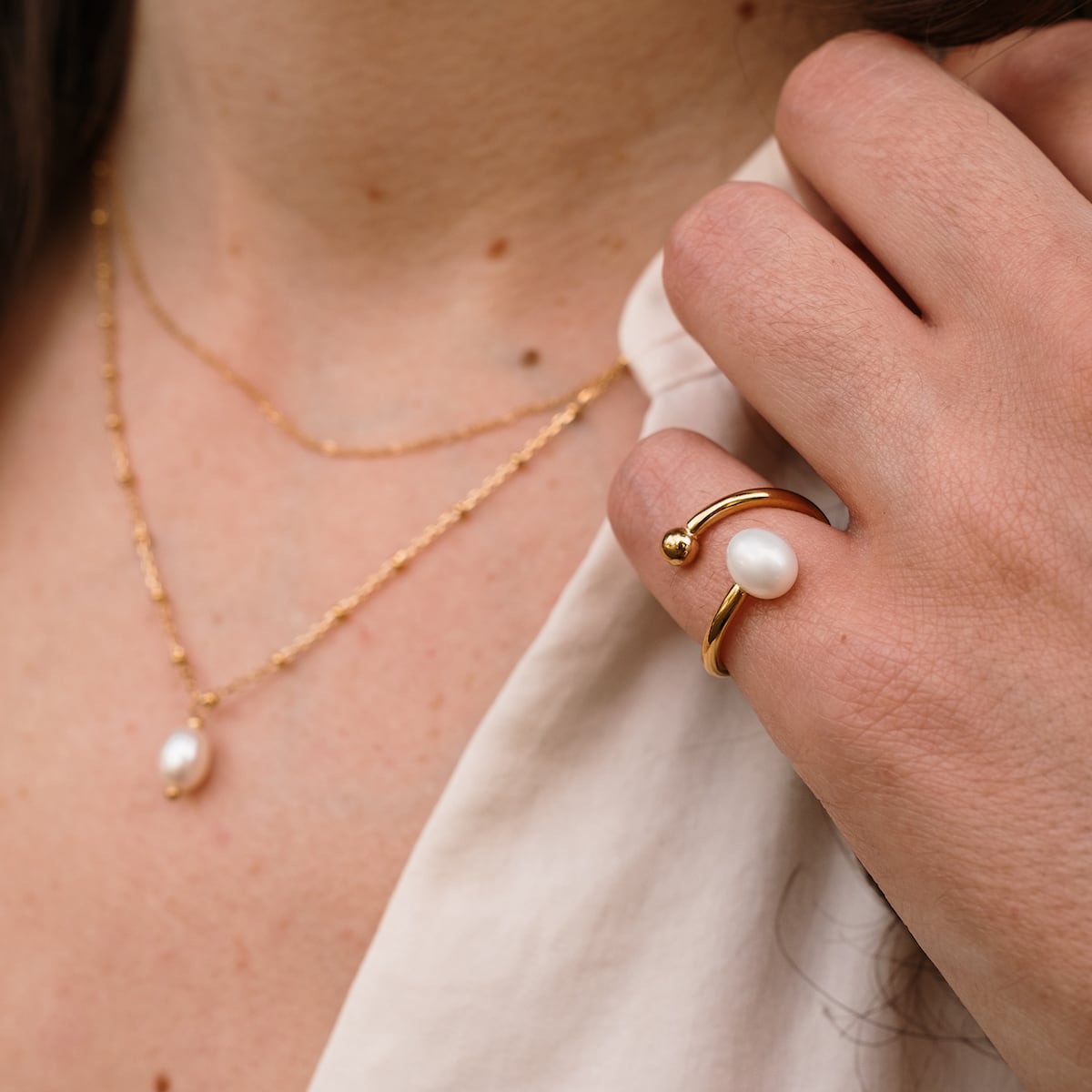 Panoramic Ring (Weiße Perle/Gold)