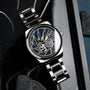 "Spikes, a striking watch with Lapis Lazuli and Maple accents, showcases an intricate and bold design."