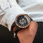 "San Juan", a stylish watch with a zebrawood finish and intricate design.