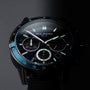 "Comfort Crusher" watch, featuring a sleek sodalite and dark gray design with detailed chronographs.