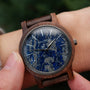 "Summer Evening" watch featuring a walnut wood case and lapis lazuli dial, offering a natural and elegant style.