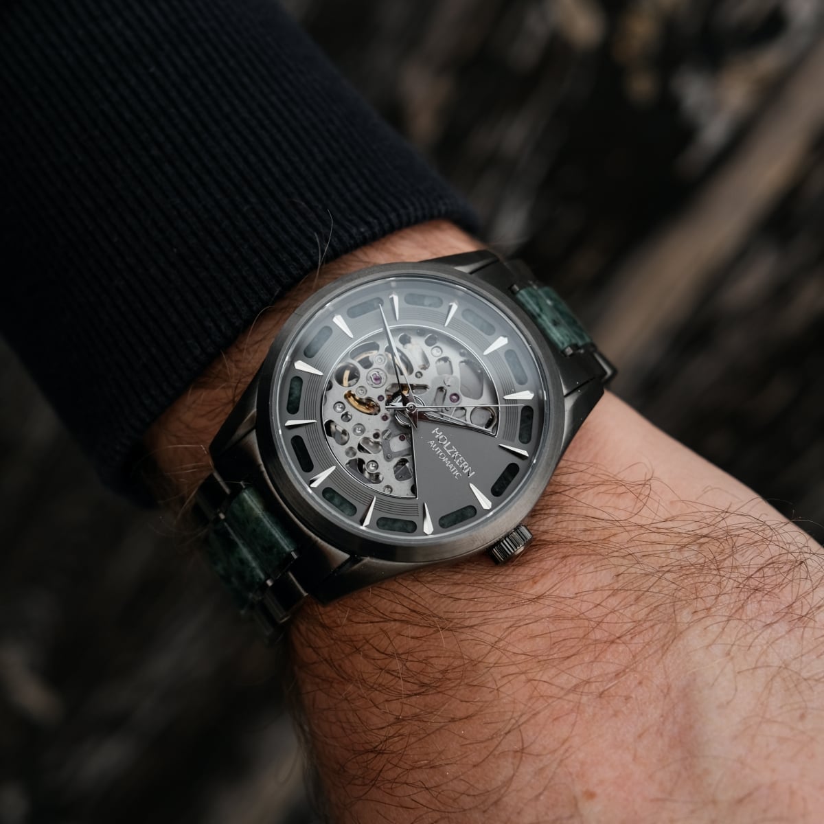 "Acraman" watch featuring a marble and dark gray design with a sleek, modern style.