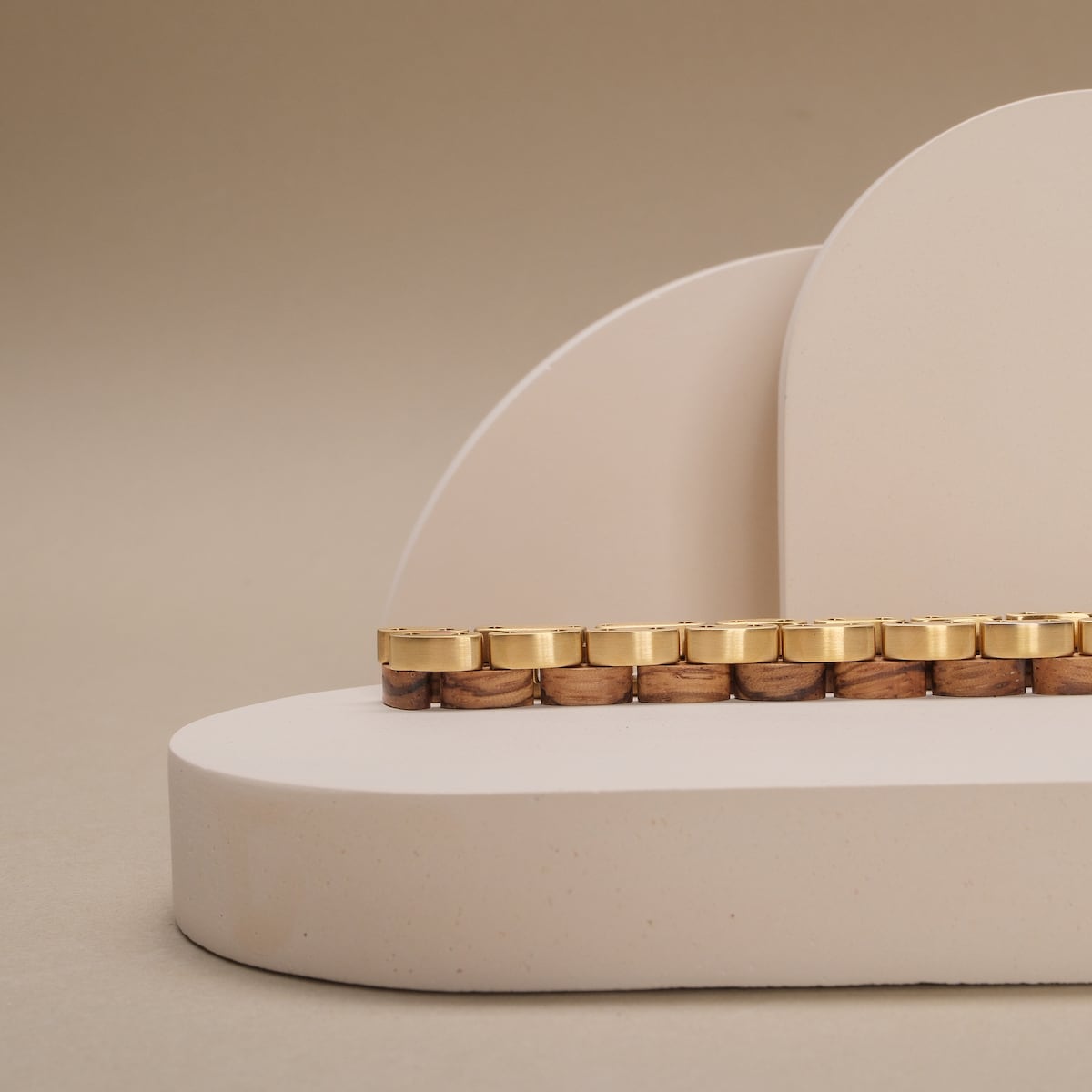 "Duet" offers a stylish blend of zebrawood and gold, showcasing a sleek, elegant design.