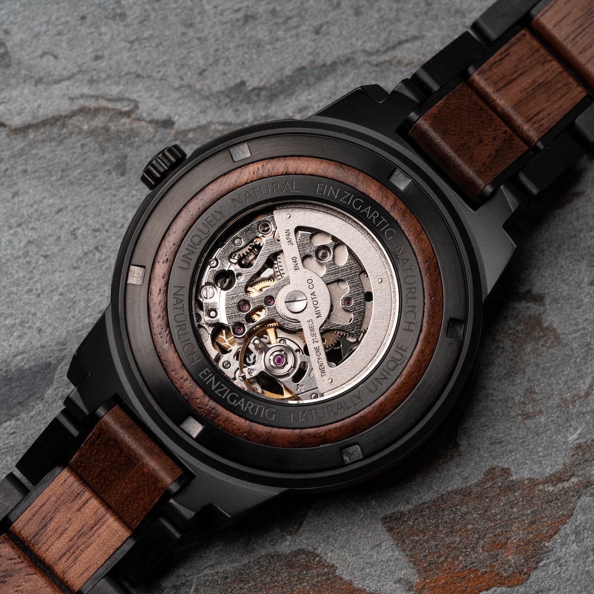 "Sigiriya" watch featuring a walnut design and intricate mechanical details.