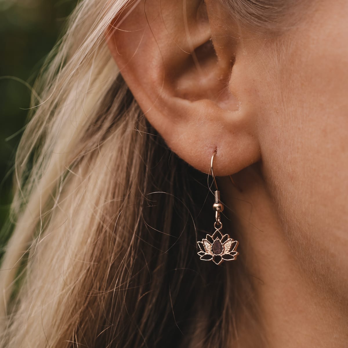 "Balance Earrings" earrings featuring a walnut and rose gold design, showcasing a delicate and balanced style.
