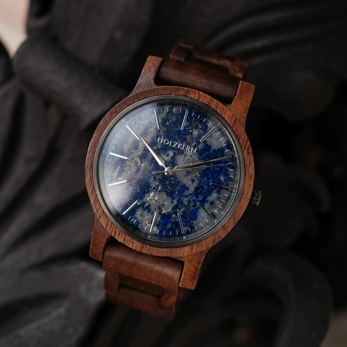 "Summer Evening" watch featuring a walnut case and a striking lapis lazuli dial, offering a stylish, natural aesthetic.