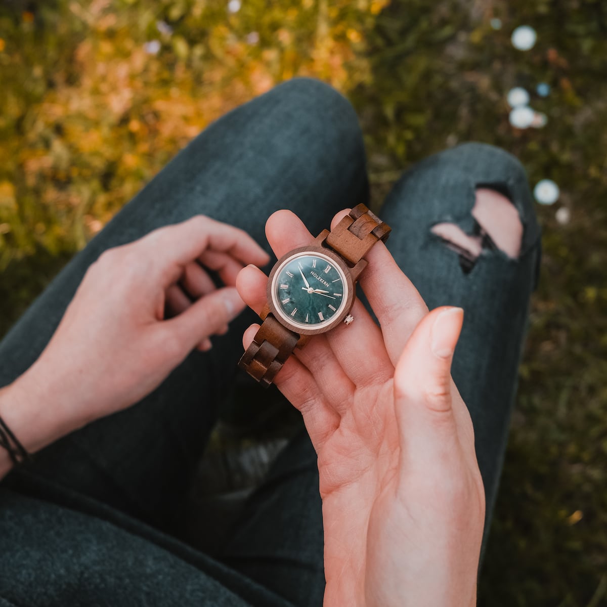 "Nymph" watch combines Walnut and Marble for a rustic, elegant style.