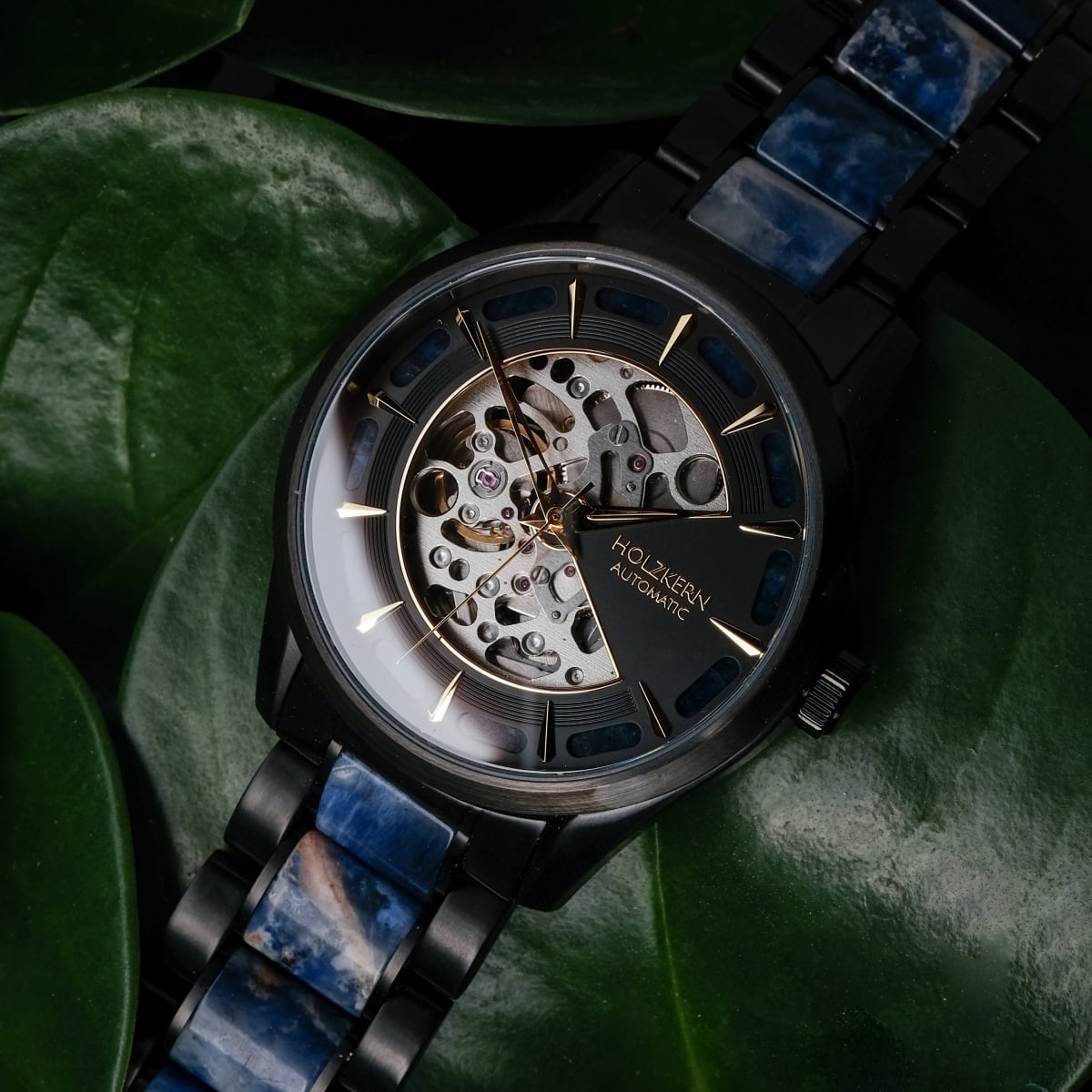 "Vredefort" watch featuring a dark, intricate design with a marble and black color scheme.