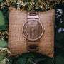 "Belvue" watch, featuring walnut wood design and an elegant, natural style.