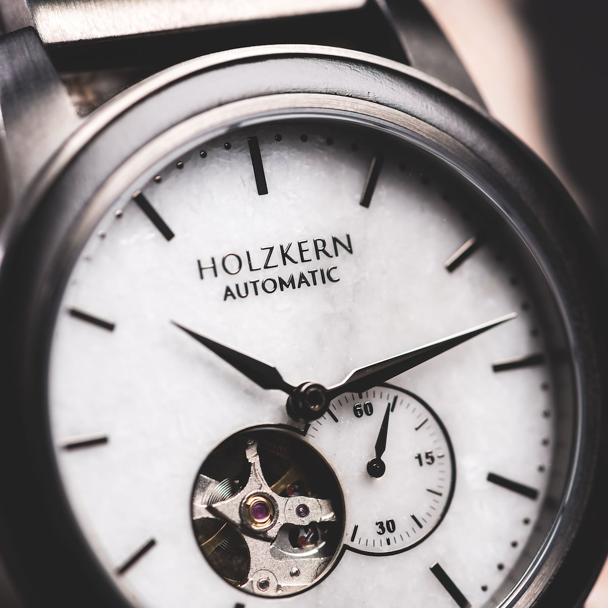 "Manhattan" watch, featuring a maple and marble design with a sleek, modern aesthetic.