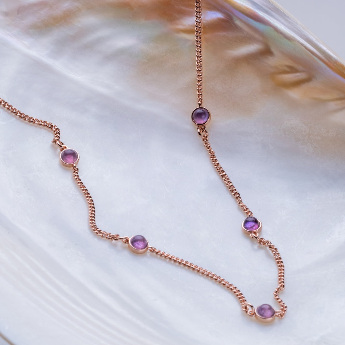 Dewdrops Necklace (Amethyst/Rose Gold)