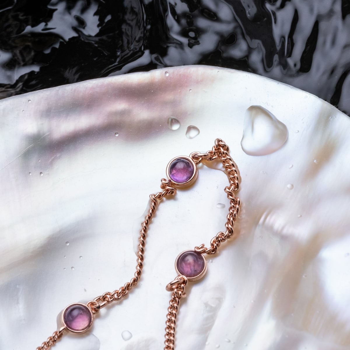 Dewdrops Necklace (Amethyst/Rose Gold)