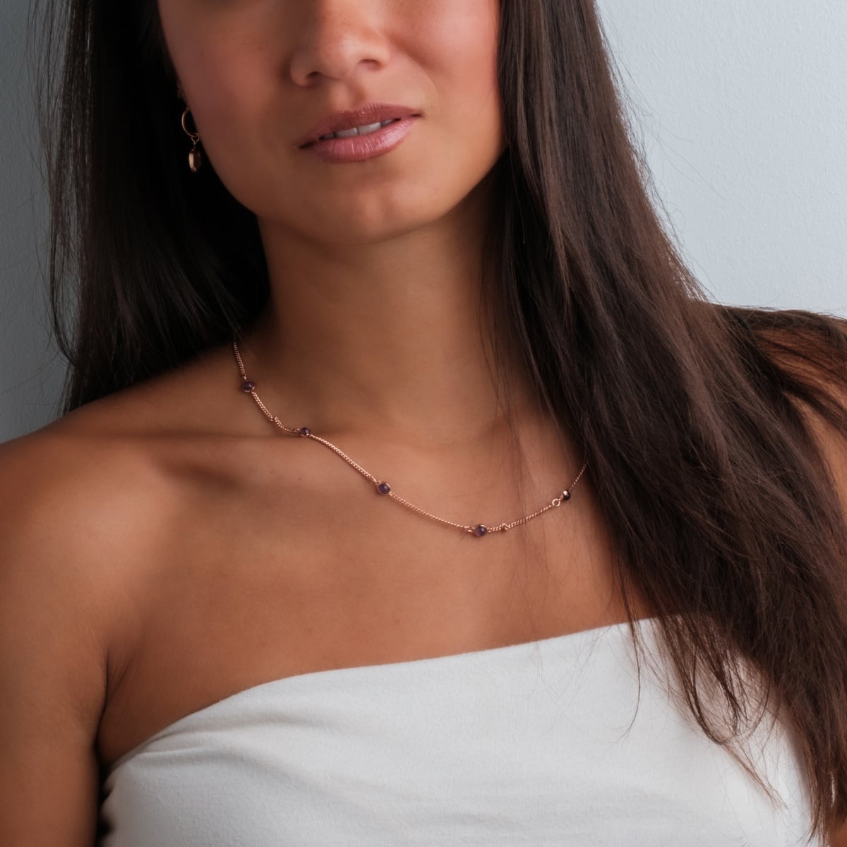 Dewdrops Necklace (Amethyst/Rose Gold)
