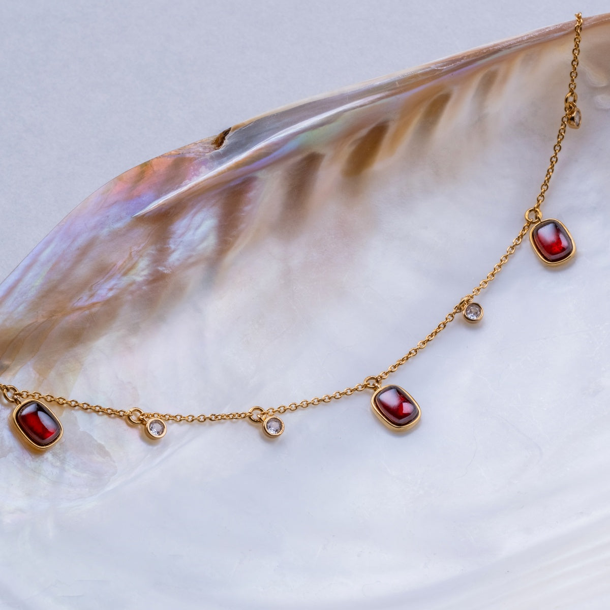 Dewdrops Halskette (Granat/Gold)