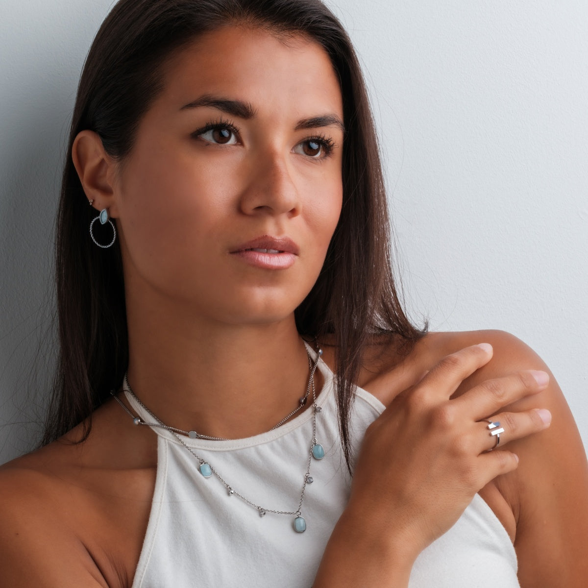 Dewdrops Necklace (Aquamarine/Silver)
